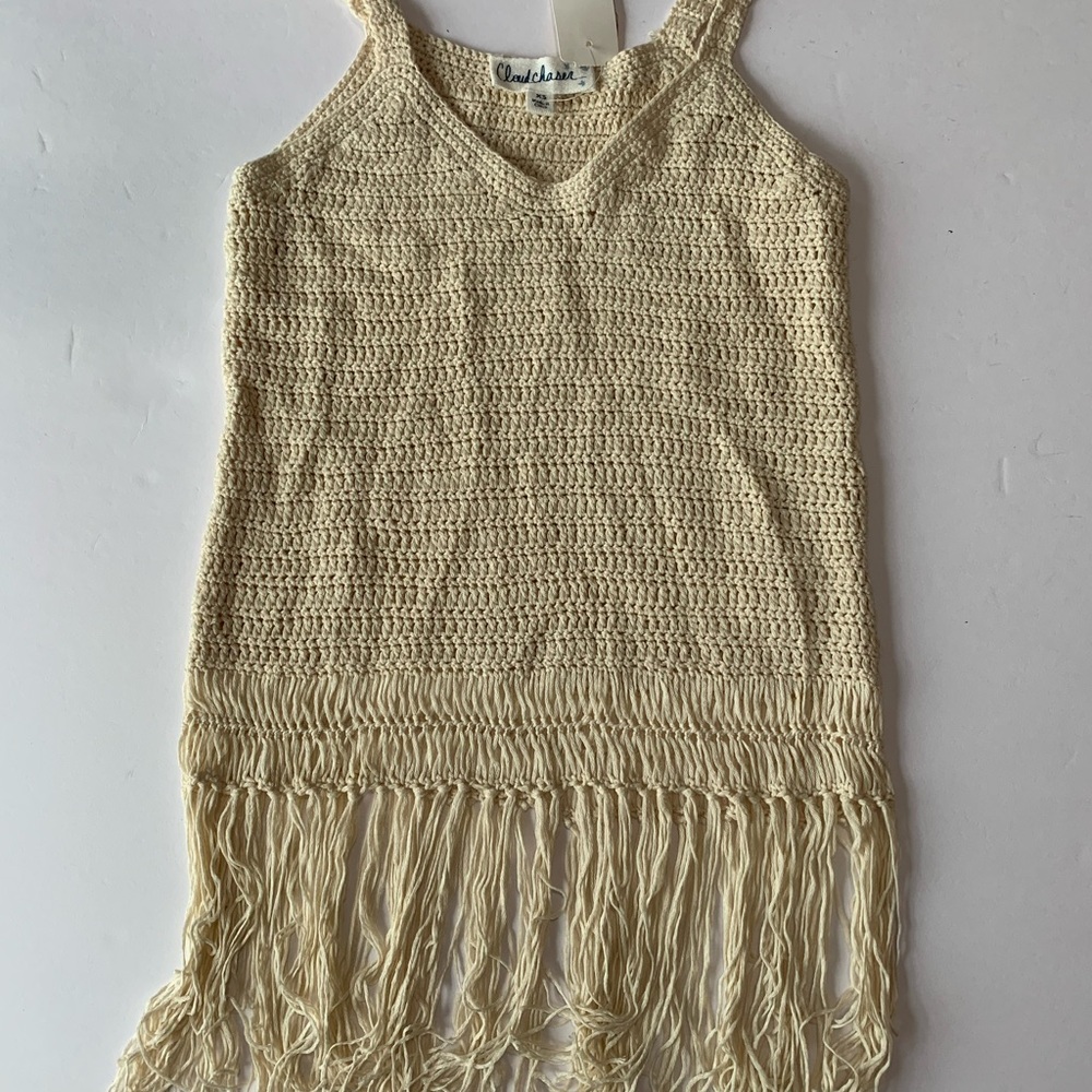 M1 Cloud Chaser Cream Crochet Fringe Sleeveless Blouse Boho Summer Festival XS